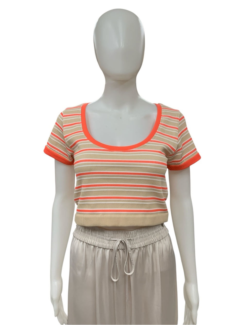 Offline Striped Scoop Crop Top in Peach and Cream Size Xl